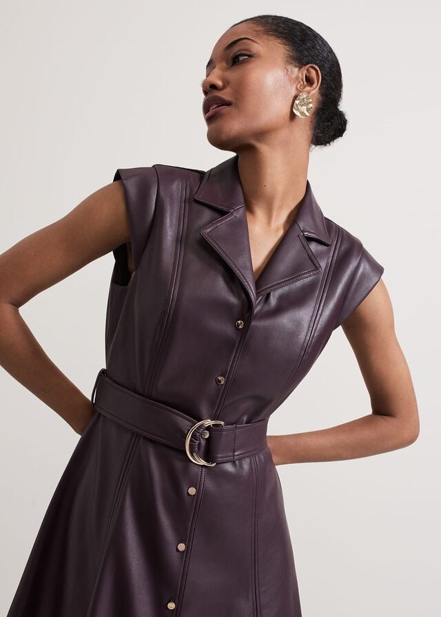 Burgundy Phase Eight Ellie Burgundy Faux Leather Dress | 3612NGTBS
