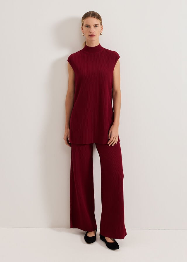 Burgundy Phase Eight Lori Ribbed Tunic Knitwear | 9305FKUJX