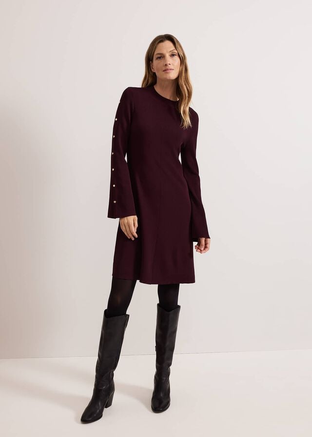 Burgundy Phase Eight Romy Studd Sleeve Shift Dress | 3469MIFND