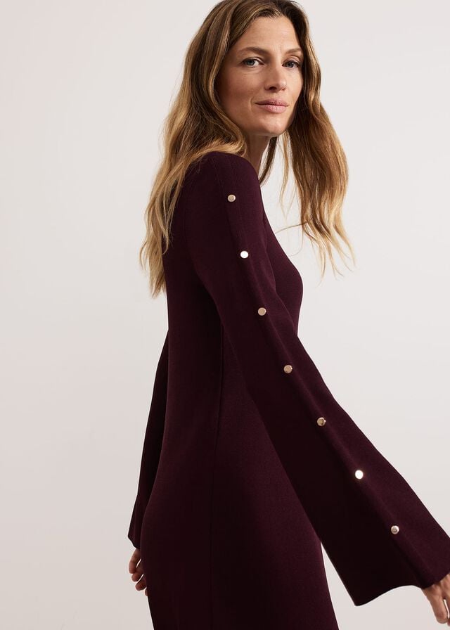 Burgundy Phase Eight Romy Studd Sleeve Shift Dress | 3469MIFND