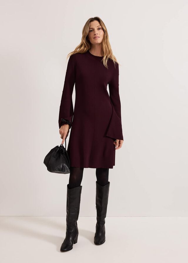 Burgundy Phase Eight Romy Studd Sleeve Shift Dress | 3469MIFND