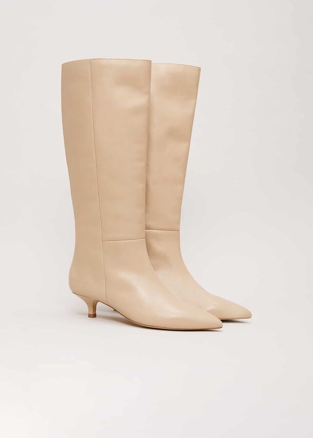 Cream Phase Eight Knee High Kitten Boots | 4875JFBNQ