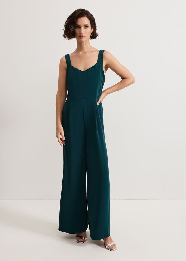 Dark Green Phase Eight Davina Spot Jumpsuit | 1709FDWJV