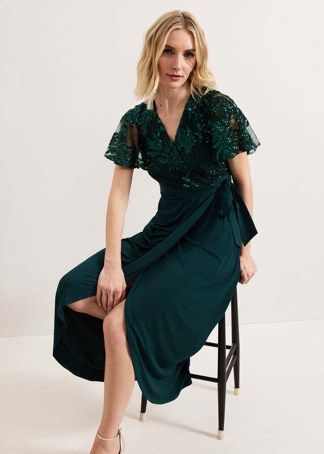 Dark Green Phase Eight Minty Wrap Dress | 0728LEXRG