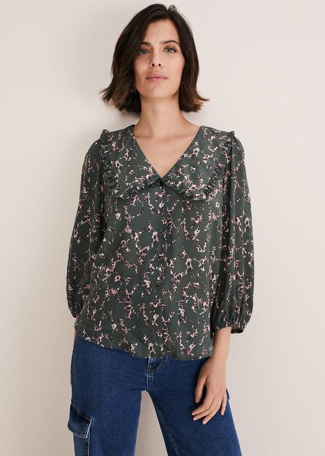 Dark Grey / Multicolor Phase Eight Marble Collar Shirts | 8520UGPNH