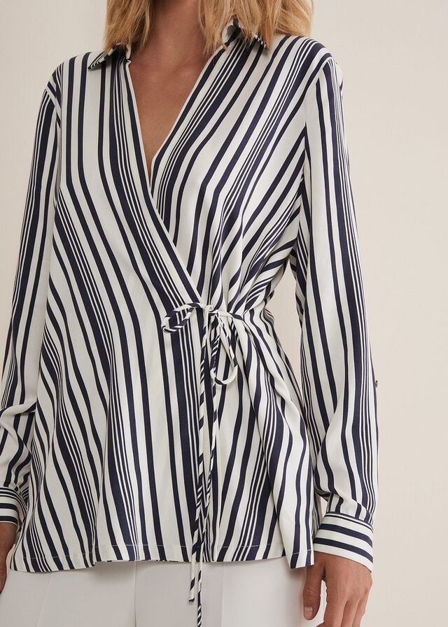 Dark Grey / White Phase Eight Dalila Striped Wrap Shirts | 6058EPSYT