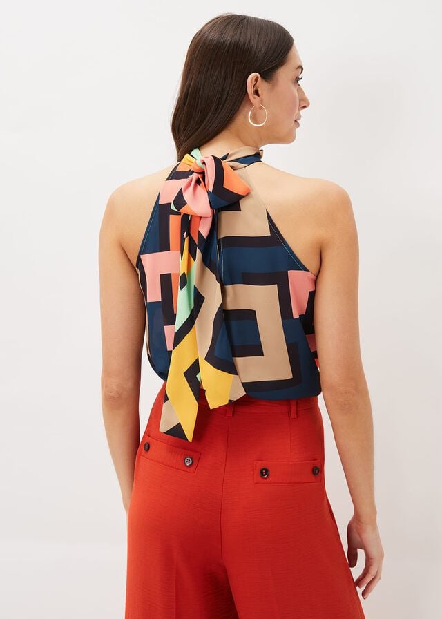 Dark Multicolor Phase Eight Milano Sleeveless Print Shirts | 2093GSTXE