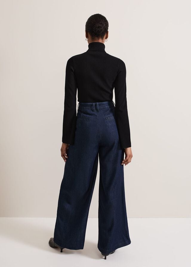 Dark Wash Phase Eight Cerys Denim Wide Leg Jeans | 1260TVDHF