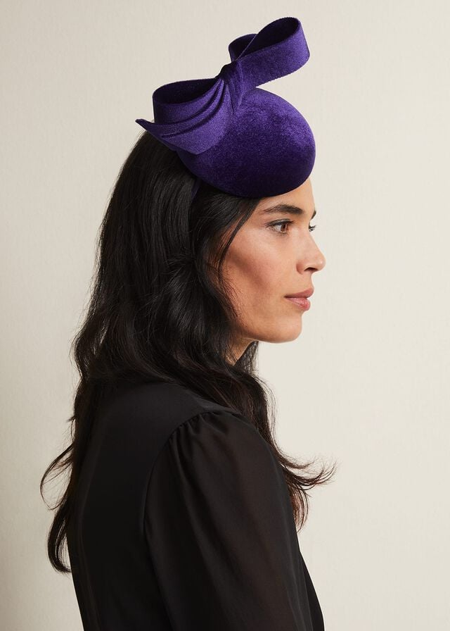 Deep Blue Phase Eight Velvet Bow Pillbox Fascinator Hats | 5417DPRHZ