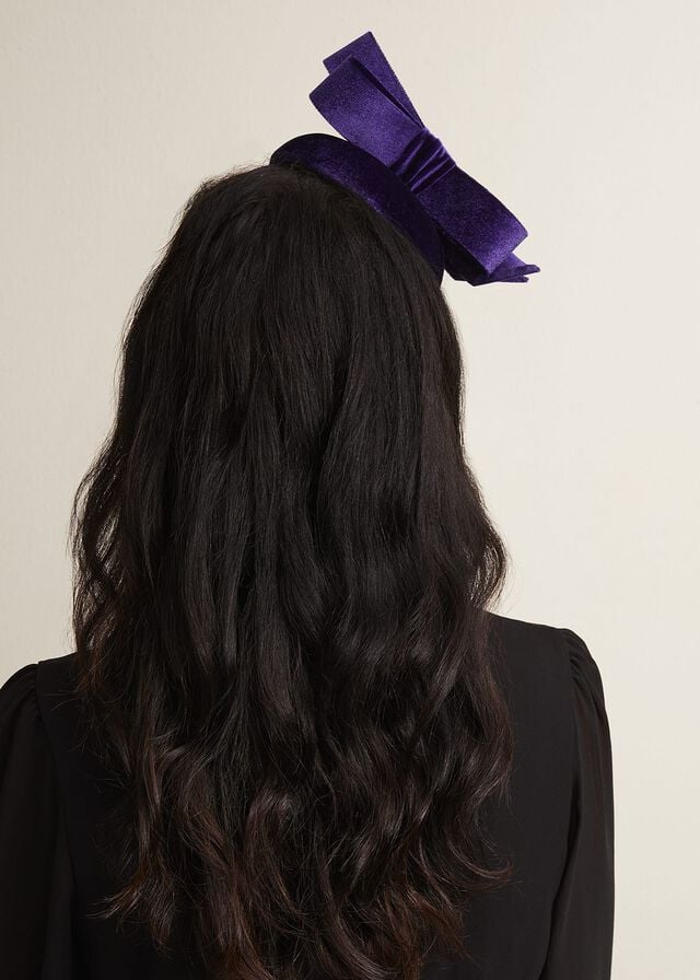 Deep Blue Phase Eight Velvet Bow Pillbox Fascinator Hats | 5417DPRHZ