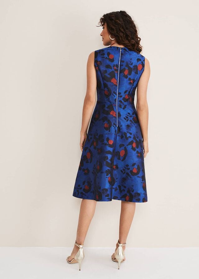 Deep Blue / Multicolor Phase Eight Clarisse Print Jacquard Dress | 9068NYHCK