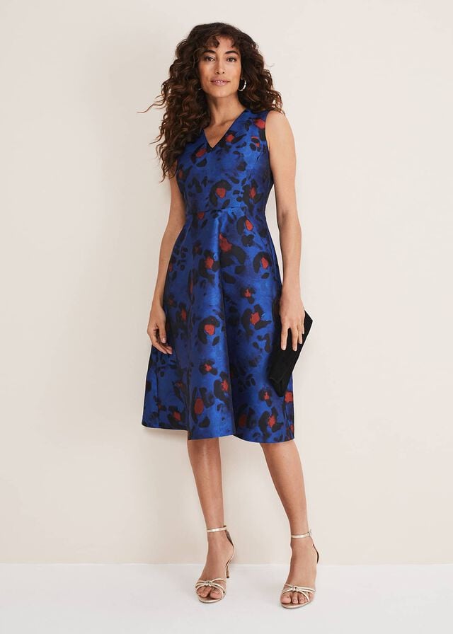 Deep Blue / Multicolor Phase Eight Clarisse Print Jacquard Dress | 9068NYHCK