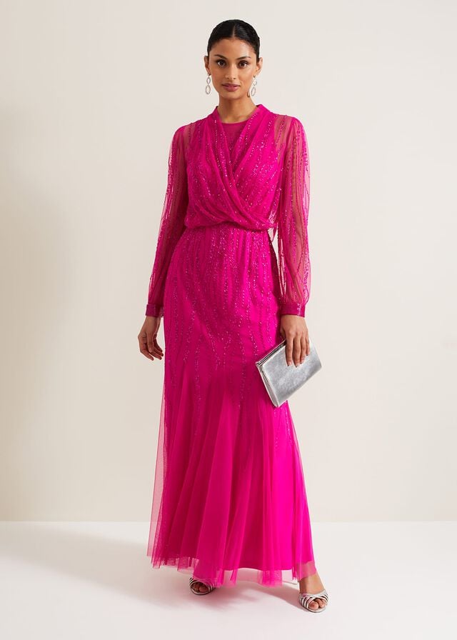 Fuchsia Phase Eight Lila Beaded Cover Up Jackets | 0879OJUST