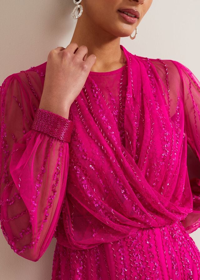 Fuchsia Phase Eight Lila Beaded Cover Up Jackets | 0879OJUST