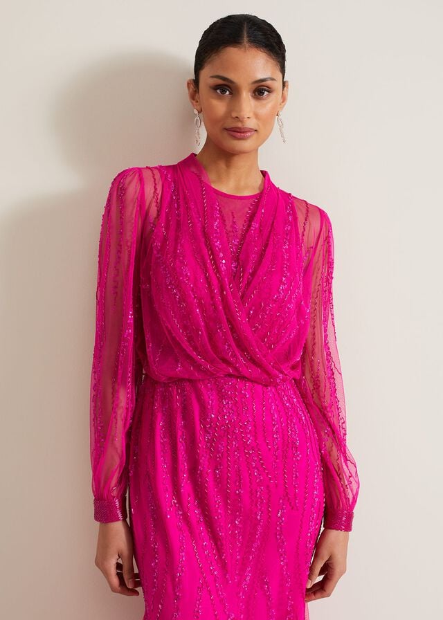 Fuchsia Phase Eight Lila Beaded Cover Up Jackets | 0879OJUST