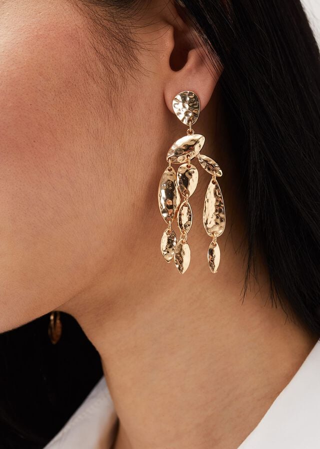 Gold Phase Eight Hammered Finish Geo Shape Drop Jewellery | 5043YGPWV
