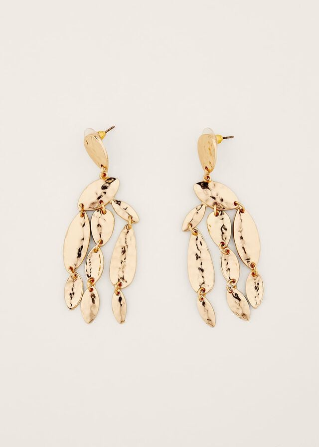 Gold Phase Eight Hammered Finish Geo Shape Drop Jewellery | 5043YGPWV