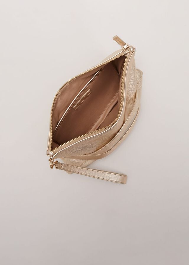 Gold Phase Eight Leather Crossover Detail Bags | 2630VEILW