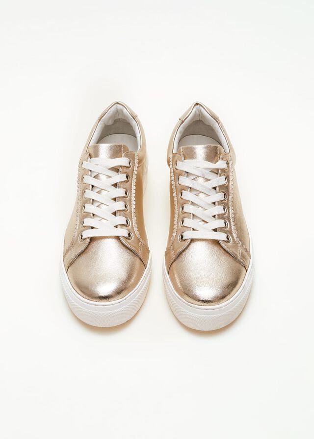 Gold Phase Eight Leather Platform Flats | 0158NQHEK