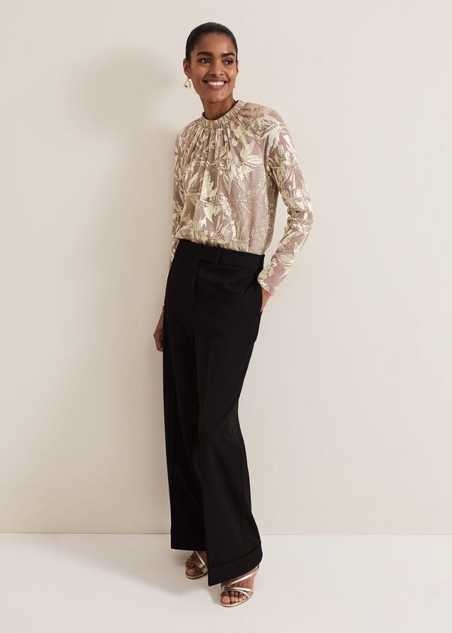Gold Phase Eight Pippa Floral Printed Plisse T Shirts | 3905COGAP