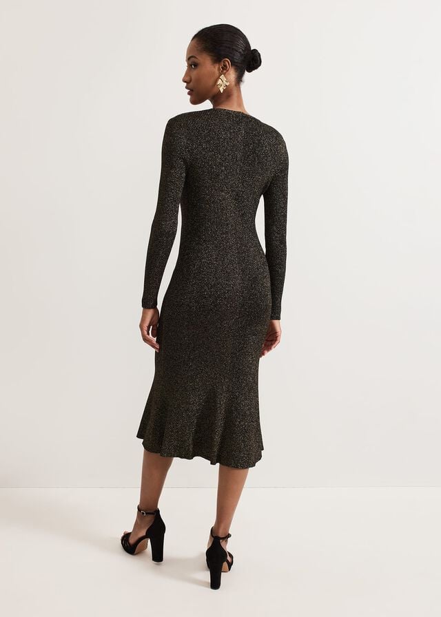 Gold Phase Eight Tillie Lurex Flippy Hem Dress | 5674EFQAY