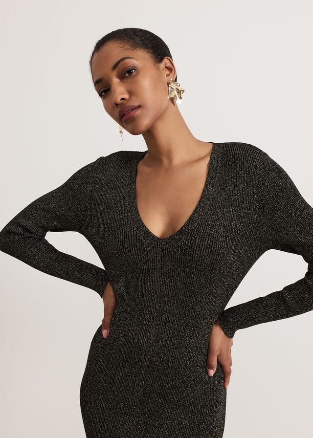 Gold Phase Eight Tillie Lurex Flippy Hem Dress | 5674EFQAY