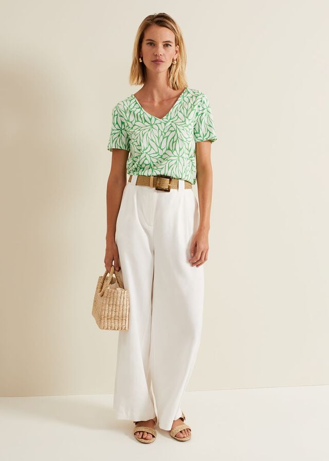 Green Phase Eight Alice Leaf Print T Shirts | 7603MIYZS