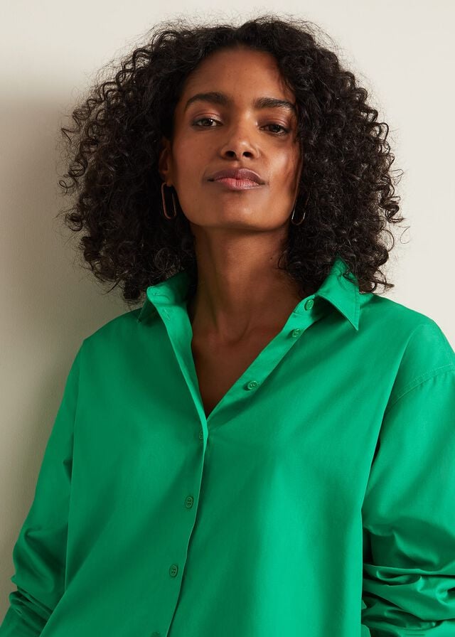 Green Phase Eight Green Cotton Oversized Shirts | 9107GKELB