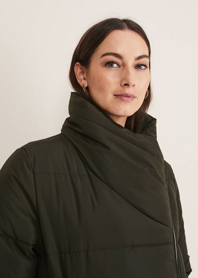 Green Phase Eight Rae Asymetric Puffer Coats | 2940ZYGQO