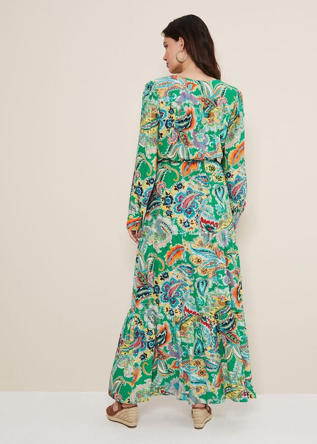 Green / Multicolor Phase Eight Azalia Paisley Dress | 7164OBKXA