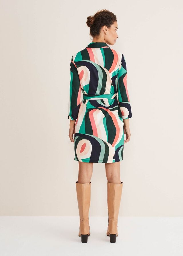 Green / Multicolor Phase Eight Beth Swirl Belted Shift Dress | 8734JQOSH