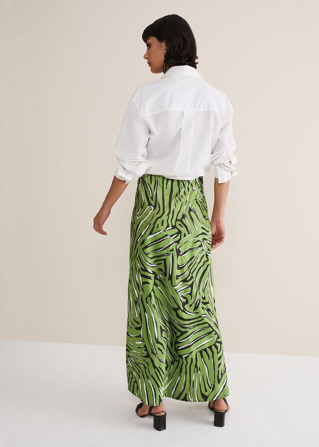 Green / Multicolor Phase Eight Norabel Zebra Print Satin Skirts | 0431JGIEV