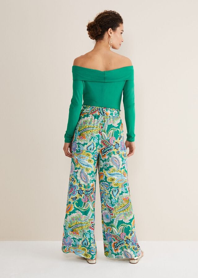 Green / Multicolor Phase Eight Paisley Wide Legs Trousers | 4260WODBQ