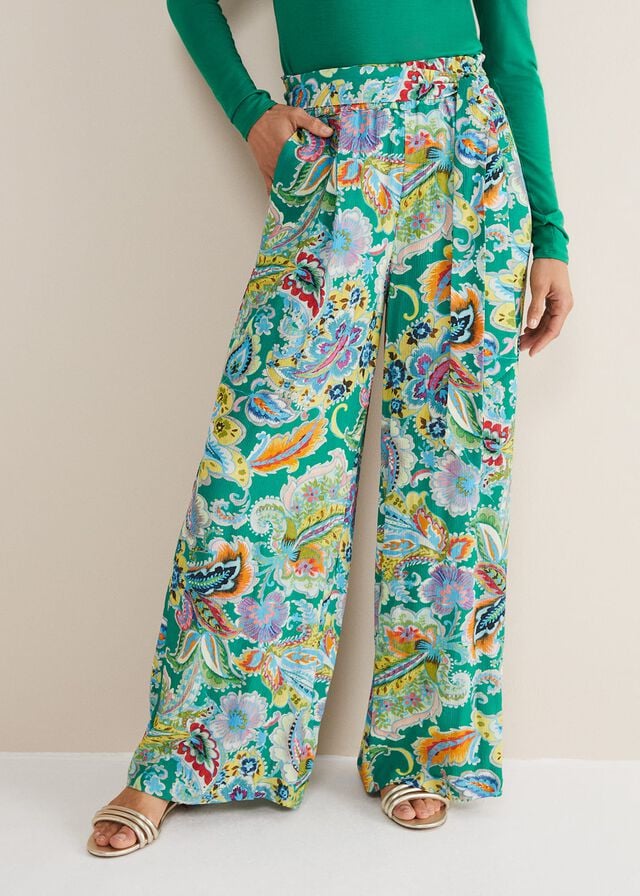 Green / Multicolor Phase Eight Paisley Wide Legs Trousers | 4260WODBQ