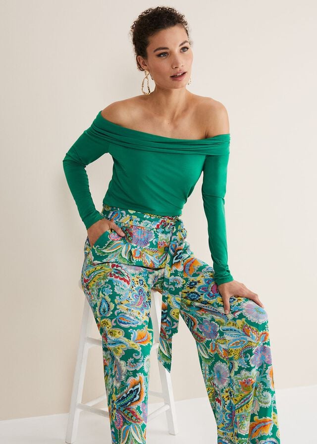 Green / Multicolor Phase Eight Paisley Wide Legs Trousers | 4260WODBQ