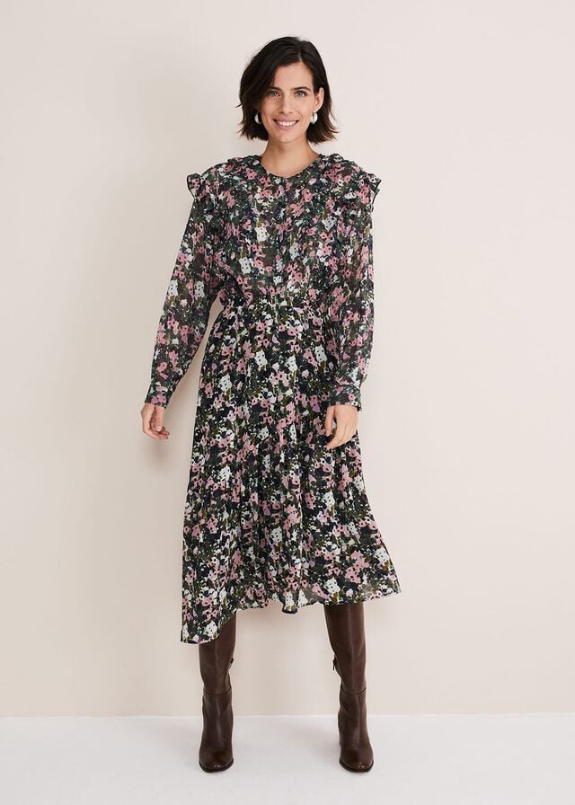 Green / Multicolor Phase Eight Zowena Floral Chiffon Shirts | 2157JDSHN
