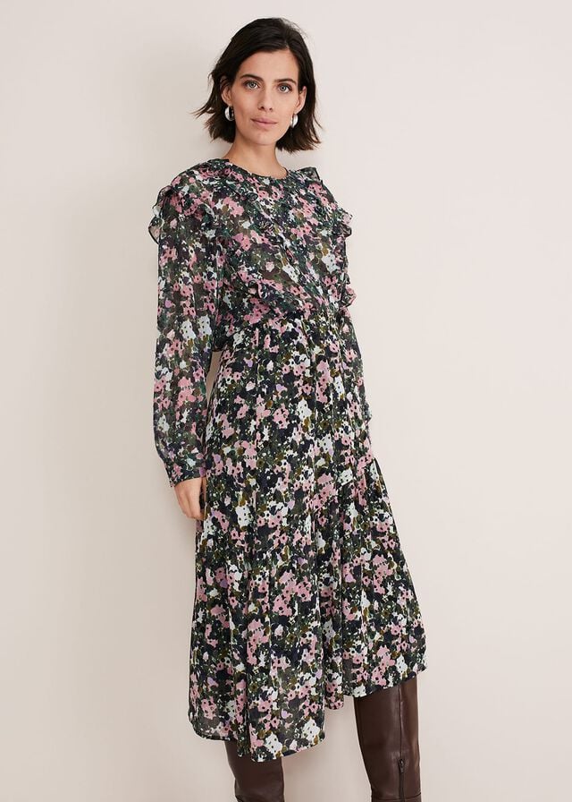 Green / Multicolor Phase Eight Zowena Floral Chiffon Shirts | 2157JDSHN