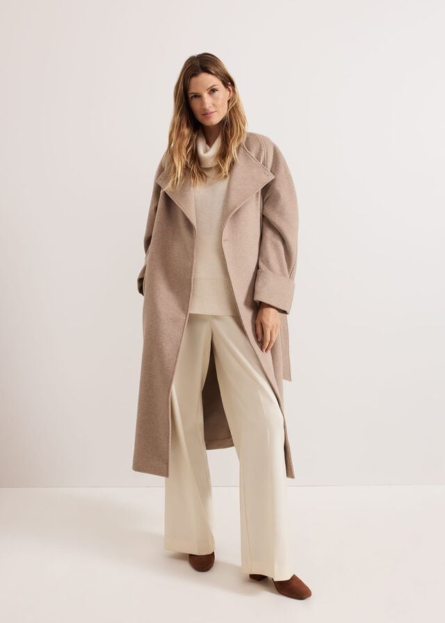 Grey Phase Eight Aoife Collarless Wool Wrap Coats | 3849CWVNY