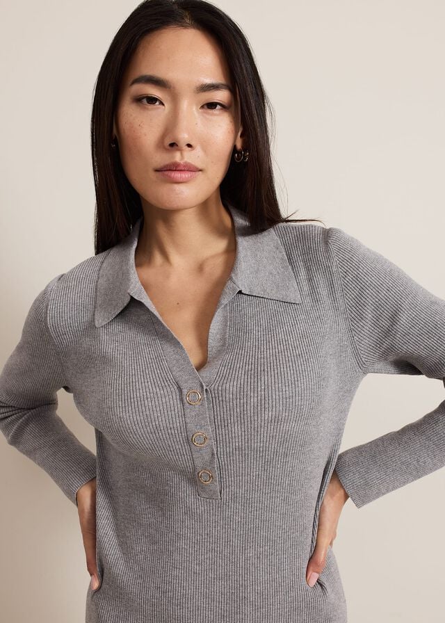 Grey Phase Eight Lucy Collared Popper Column Dress | 2948NJUFE
