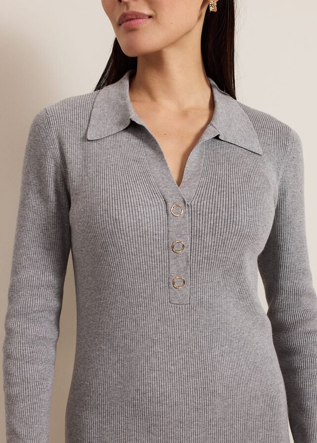 Grey Phase Eight Lucy Collared Popper Column Dress | 2948NJUFE