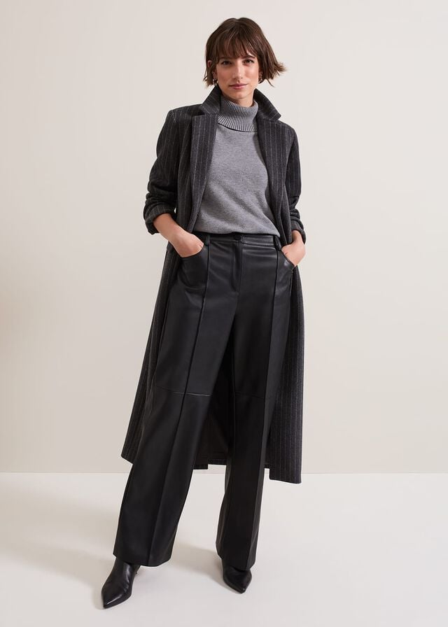 Grey Phase Eight Lydia Long Wool Pinstripe Coats | 6902PTZCU
