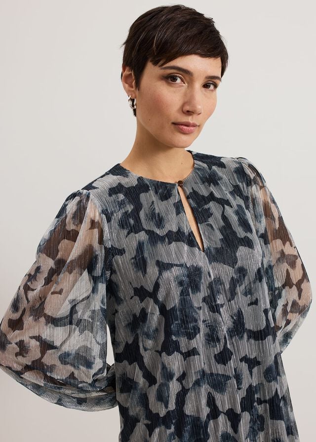Grey Phase Eight Roma Grey Floral Plisse Dress | 7692IKPER