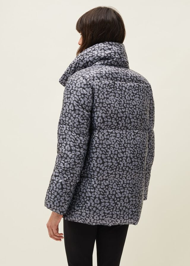 Grey / Multicolor Phase Eight Anny Animal Print Puffer Coats | 6078ZQVID