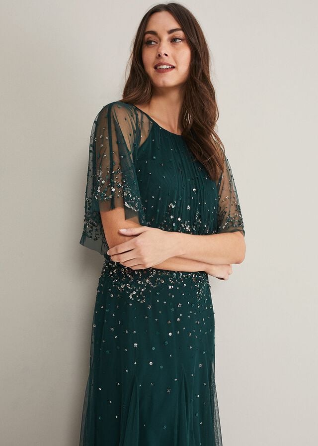 Grey / Yellow Phase Eight Lumi Tulle Beaded Dress | 5617OLVXG