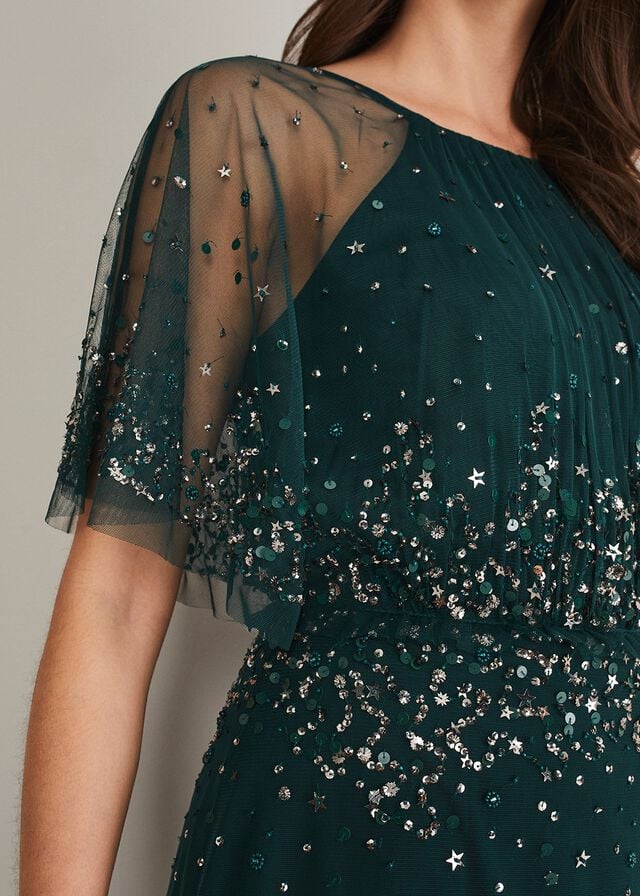 Grey / Yellow Phase Eight Lumi Tulle Beaded Dress | 5617OLVXG