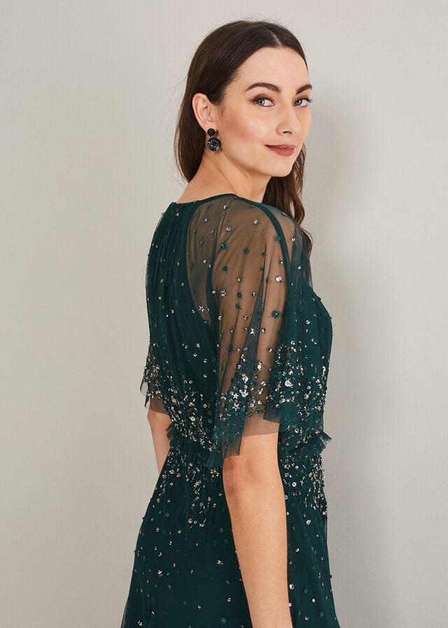 Grey / Yellow Phase Eight Lumi Tulle Beaded Dress | 5617OLVXG