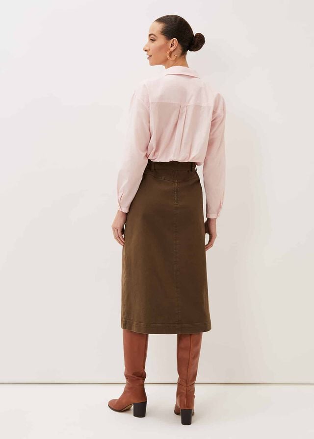 Khaki Phase Eight Dina Denim Belted Skirts | 1548ENZQC