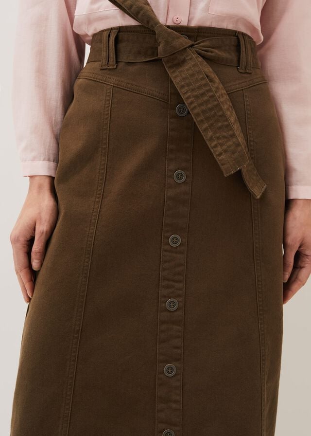 Khaki Phase Eight Dina Denim Belted Skirts | 1548ENZQC