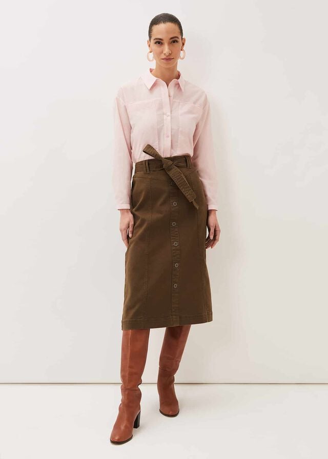 Khaki Phase Eight Dina Denim Belted Skirts | 1548ENZQC