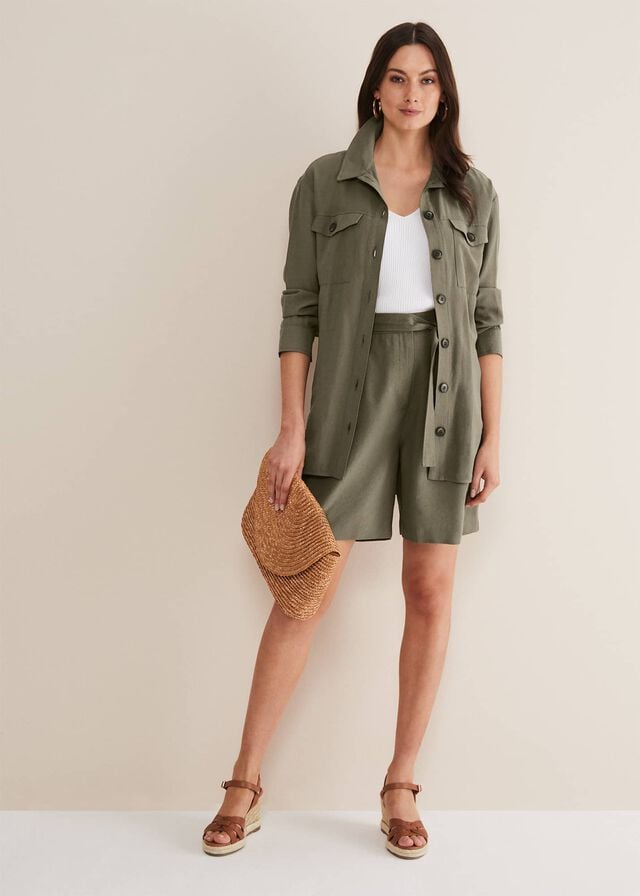 Khaki Phase Eight Leonar Co-Ord Shacket Coats | 9186FZLQO